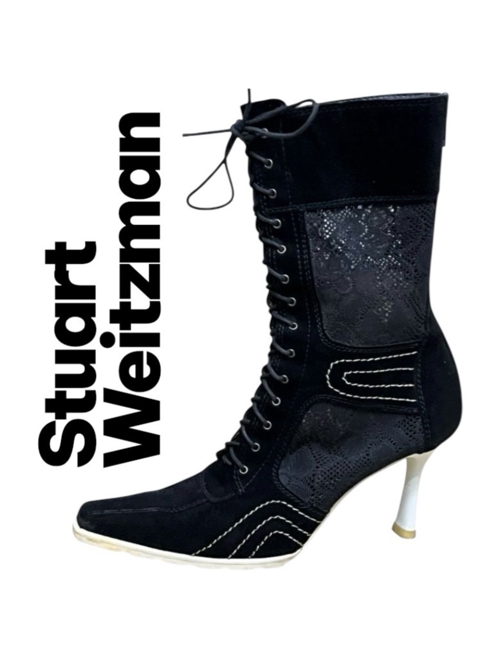 Vintage Stuart Weitzman Unique Victorian Lace Up 70s Kitten Heel Boots Sz 6